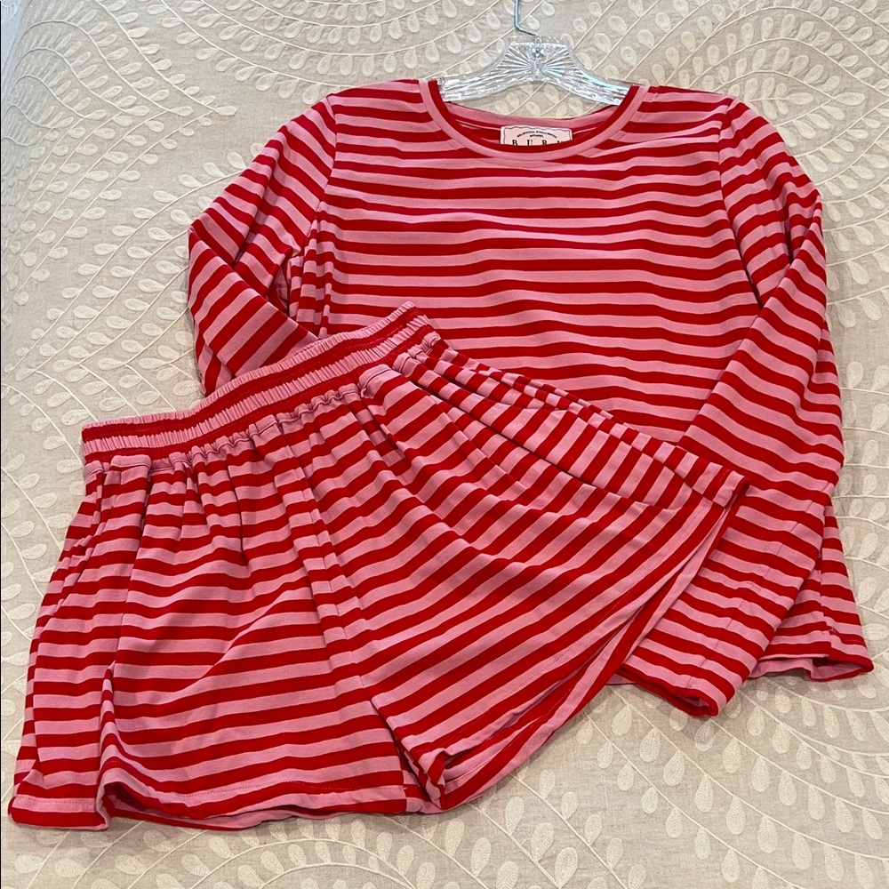 BURU striped knit shorts set